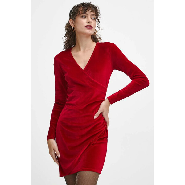 Medicine Sukienka damska welurowa kolor czerwony