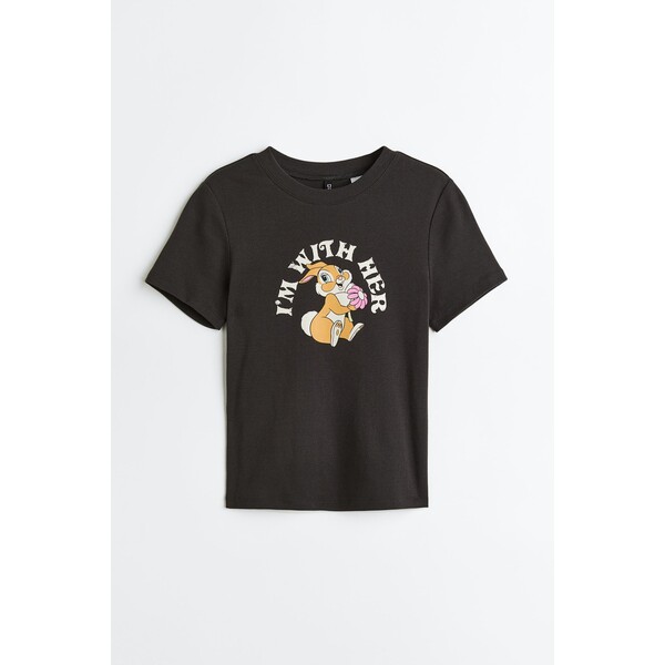 H&M T-shirt z nadrukiem - 1127643007 Ciemnoszary/Bambi
