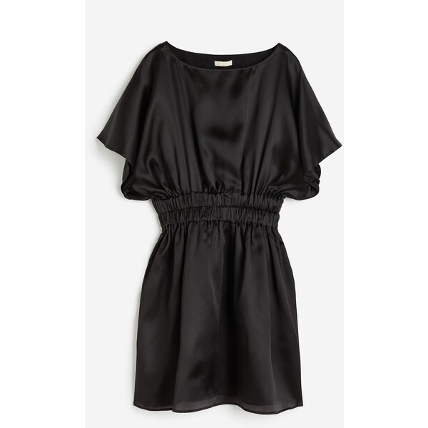 H&M Jedwabna sukienka z marszczoną talią - 1163470002 Czarny