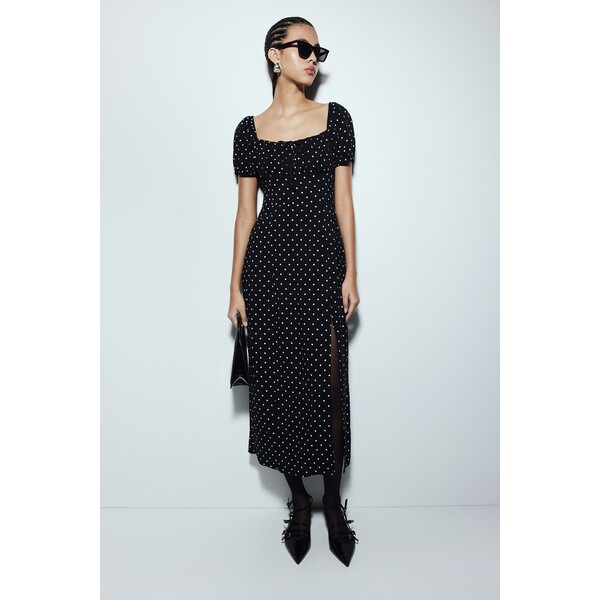 H&M Sukienka midi z bufiastym rękawem - 1213111006 Czarny