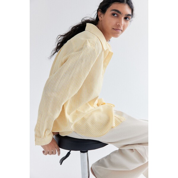 H&M Koszula z domieszką lnu - Długi rękaw - Normalna długość - 1027844019 Żółty/Paski