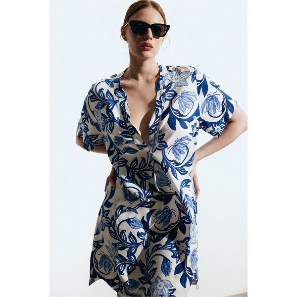 H&M Tunikowa sukienka z wiskozy - 1214786005 Biały/Niebieskie kwiaty