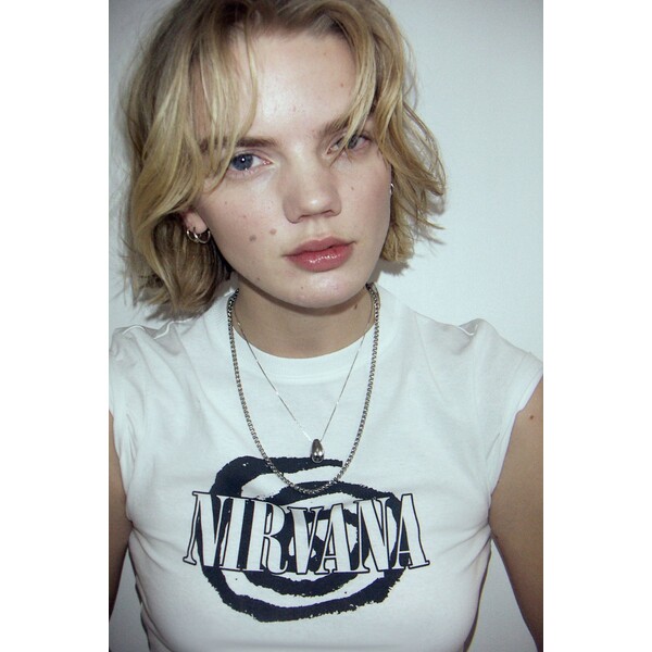 H&M T-shirt z nadrukiem - Wycięcie przy szyi - Krótki rekaw - 1207443025 Biały/Nirvana