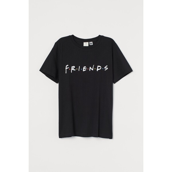 H&M T-shirt z motywem - Okrągły dekolt - Krótki rekaw - 0762470397 Czarny/Przyjaciele