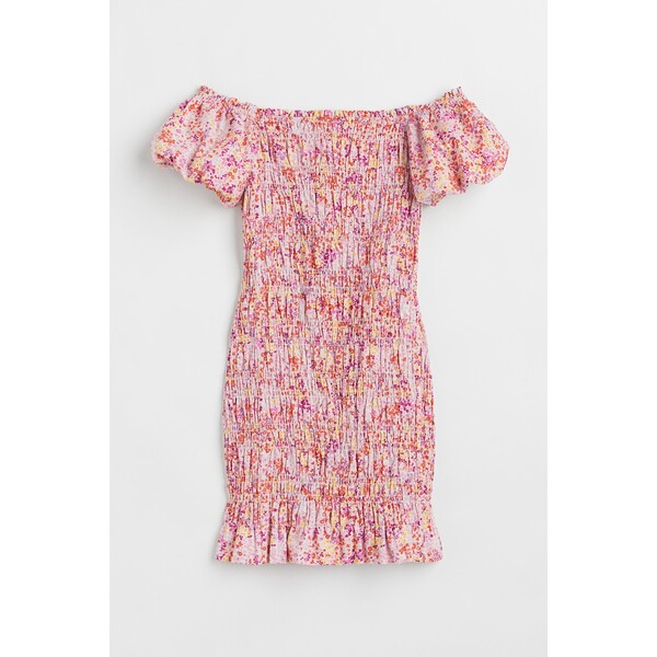 H&M Sukienka z odkrytymi ramionami - 1080722001 Różowy/Kwiaty