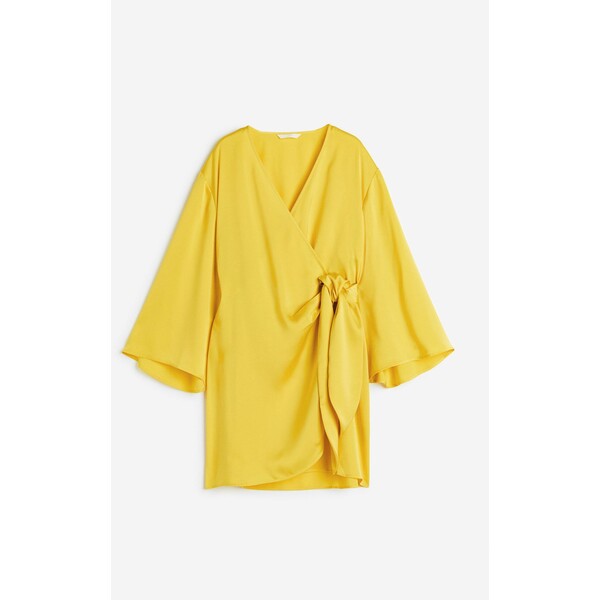 H&M Satynowa sukienka kopertowa - 1147534013 Żółty