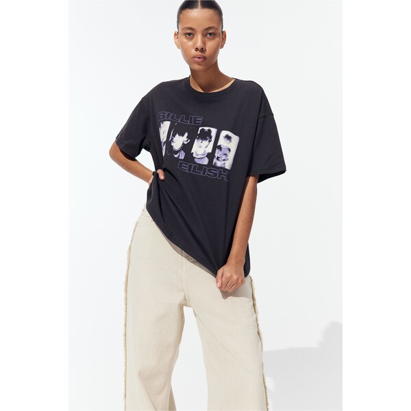 H&M T-shirt oversize z nadrukiem - Okrągły dekolt - Krótki rekaw - 1206628022 Czarny/Billie Eilish