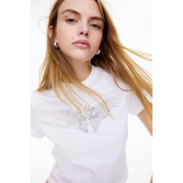 H&M T-shirt z nadrukiem - Okrągły dekolt - Krótki rekaw - 1198432002 Kremowy/Eclipse of the Heart