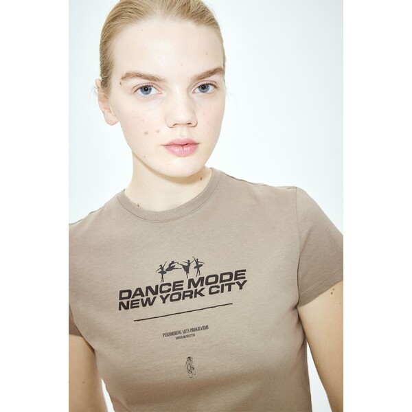 H&M T-shirt z nadrukiem - Okrągły dekolt - Krótki rekaw - 1198432002 Szarobeżowy/Dance Mode