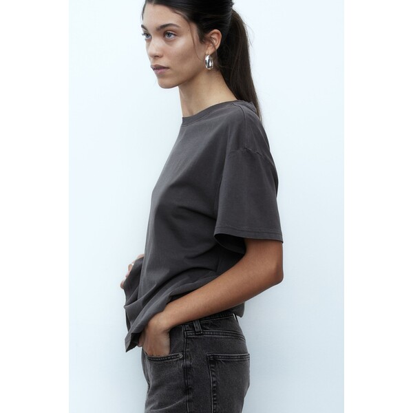 H&M T-shirt oversize - Okrągły dekolt - Krótki rekaw - 1212700003 Ciemnoszary