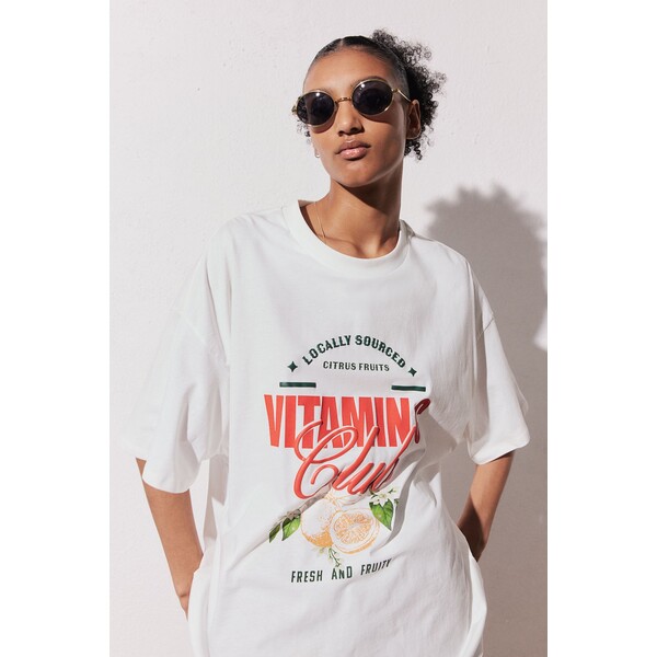 H&M T-shirt oversize z motywem - 1198431003 Biały/Vitamin C