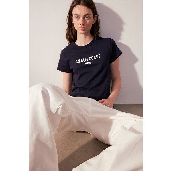 H&M Dopasowany T-shirt bawełniany - 1232901002 Granatowy/Amalfi Coast