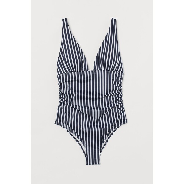 H&M Modelujący kostium kąpielowy - Dekolt w serek - Bez rękawów - 0928359011 Ciemnoniebieski/Białe paski