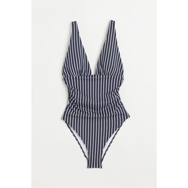 H&M Modelujący kostium kąpielowy - Dekolt w serek - Bez rękawów - 0928359011 Ciemnoniebieski/Paski