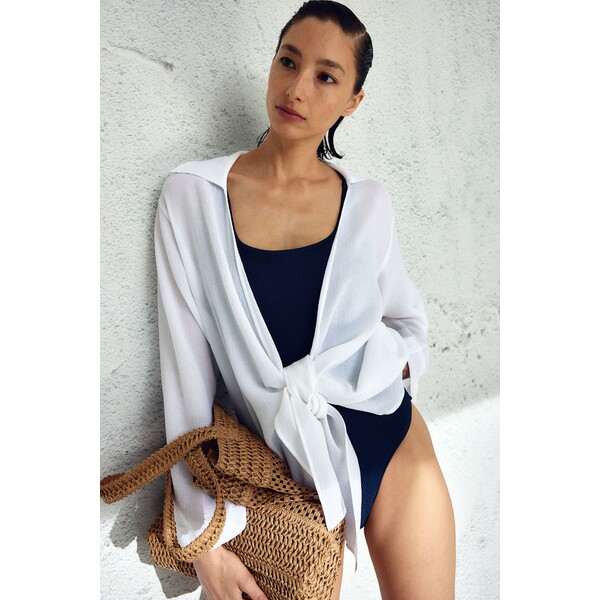 H&M Sukienka plażowa z wiązaniem - 1201146003 Biały