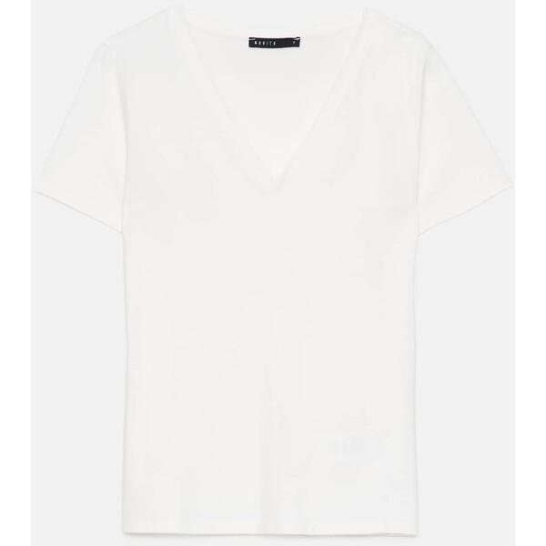 Mohito Biały t-shirt z dekoltem V 240AF-00X