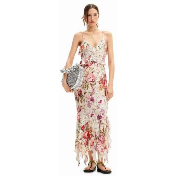 Desigual Długa sukienka z kwiatowym wzorem i falbanami. 24WWVKX29019