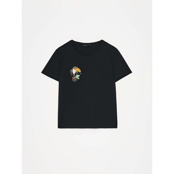 Mohito Czarny t-shirt z aplikacją 484AI-99X