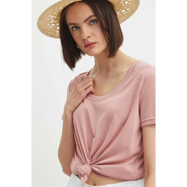 Medicine T-shirt damski z domieszką elastanu i modalu gładki kolor różowy