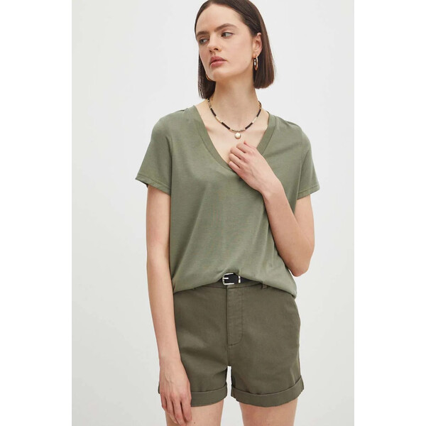 Medicine T-shirt damski z domieszką elastanu i modalu gładki kolor zielony