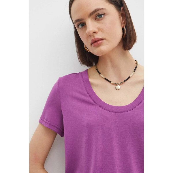 Medicine T-shirt damski z domieszką elastanu i modalu gładki kolor fioletowy