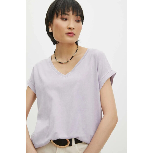 Medicine T-shirt bawełniany damski z efektem sprania kolor fioletowy
