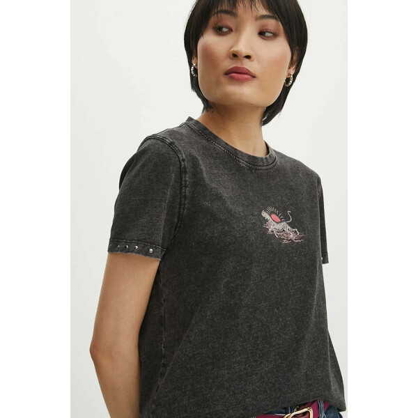 Medicine T-shirt bawełniany damski z efektem sprania kolor czarny