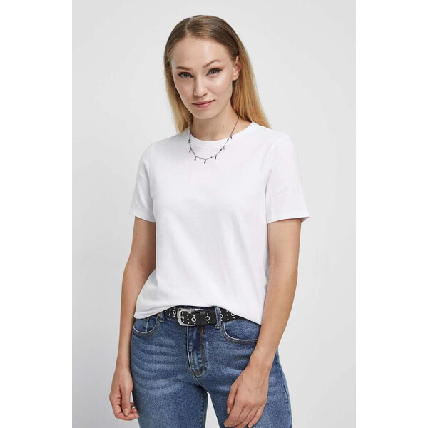 Medicine T-shirt bawełniany damski gładki kolor biały
