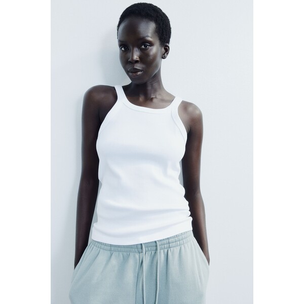 H&M Koszulka w prążki - Okrągły dekolt - Bez rękawów - -ONA 0882925070 Biały