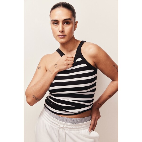 H&M Koszulka w prążki - Okrągły dekolt - Bez rękawów - -ONA 0882925070 Czarny/Białe paski