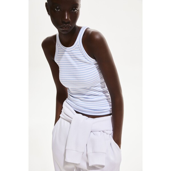 H&M Koszulka w prążki - Okrągły dekolt - Bez rękawów - -ONA 0882925070 Biały/Jasnoniebieskie paski
