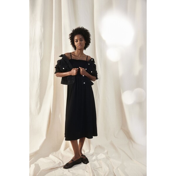 H&M Sukienka z elastycznym marszczeniem - Bez rękawów - Do kolan - -ONA 1221999003 Czarny