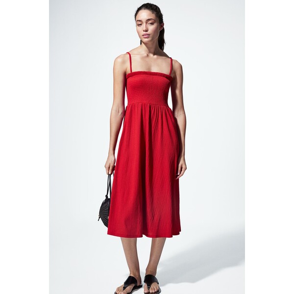 H&M Sukienka z elastycznym marszczeniem - Bez rękawów - Do kolan - -ONA 1221999003 Czerwony