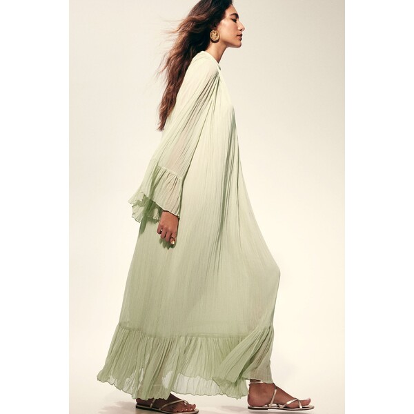 H&M Plisowana sukienka tunikowa - Okrągły dekolt - Długi rękaw - 1218775002 Jasnozielony