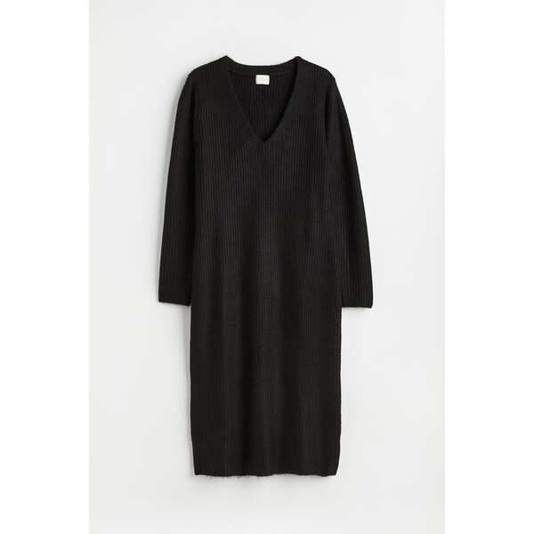 H&M H&M+ Sukienka z dzianiny w prążki - Dekolt w serek - Długi rękaw - -ONA 1120836001 Czarny