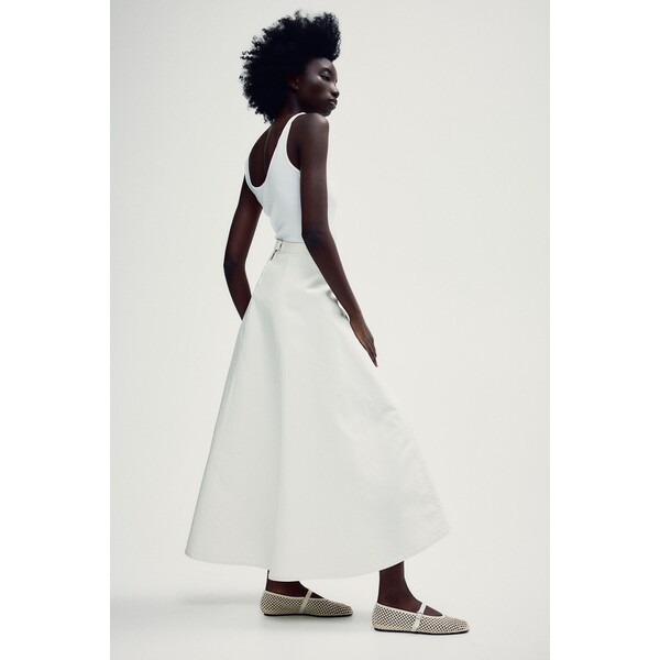 H&M Trapezowa spódnica dżinsowa - Wysoka talia - Midi - 1227046001 Biały
