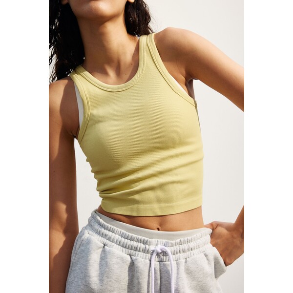H&M Krótka bezszwowa koszulka sportowa DryMove™ - Okrągły dekolt - Bez rękawów - -ONA 1222123005 Żółty