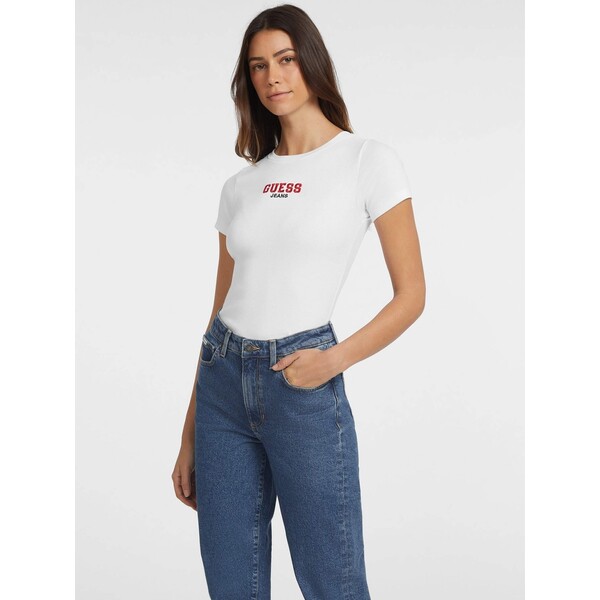 GUESS JEANS T-shirt z Dzianiny Prążkowanej z Haftem fason Slim W4YI64KA0H1-G011