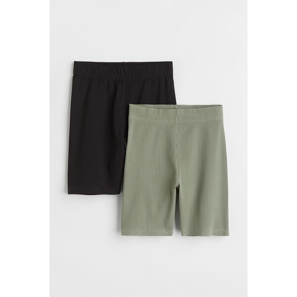 H&M Krótkie legginsy 2-pak - Normalna talia - Krótka - 1031523010 Black/Light khaki green