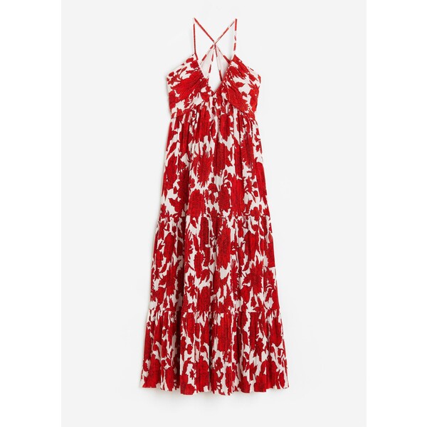 H&M Długa sukienka plisowana - Głęboki dekolt - Bez rękawów - 1166969003 Biały/Czerwone kwiaty