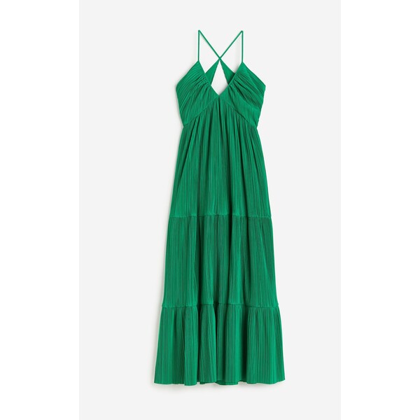 H&M Długa sukienka plisowana - Głęboki dekolt - Bez rękawów - 1166969003 Zielony