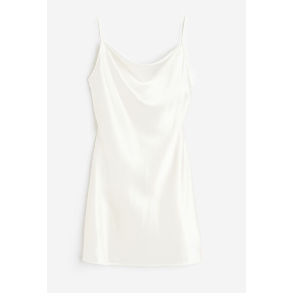 H&M Satynowa sukienka z wiązaniem - Drapowany dekolt - Bez rękawów - 1173103002 Biały