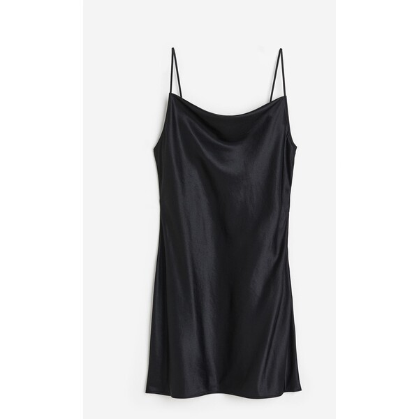H&M Satynowa sukienka z wiązaniem - Drapowany dekolt - Bez rękawów - 1173103002 Czarny