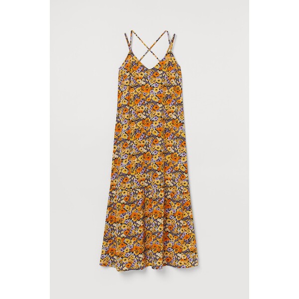 H&M Sukienka z krepy - Dekolt w serek - Bez rękawów - 0973564001 Pomarańczowy/Fioletowe kwiaty