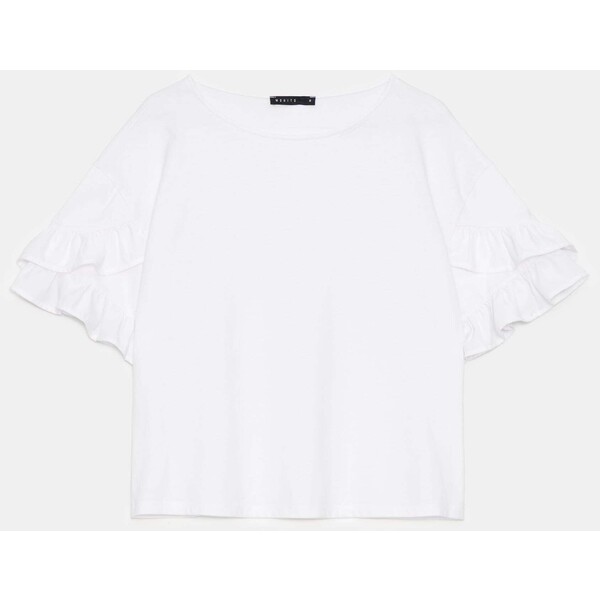 Mohito Biały t-shirt z falbankami 487AI-00X
