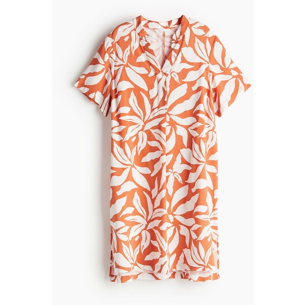 H&M Tunikowa sukienka z wiskozy - Dekolt w serek - Krótki rekaw - 1214786001 Pomarańczowy/Wzór