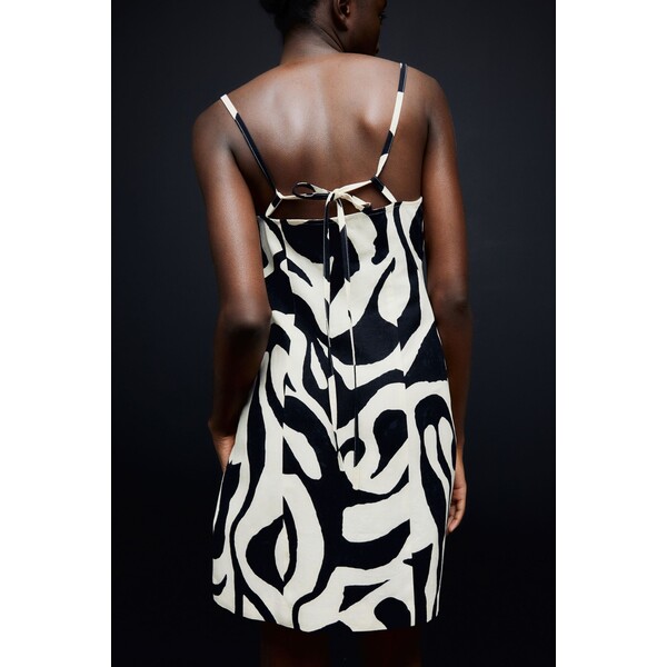H&M Sukienka na ramiączkach - Kwadratowy dekolt - Bez rękawów - 1230953003 Kremowy/Czarny wzór