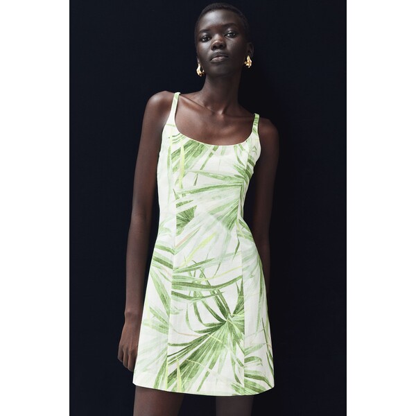 H&M Sukienka na ramiączkach - Kwadratowy dekolt - Bez rękawów - 1230953003 Biały/Liście palmy