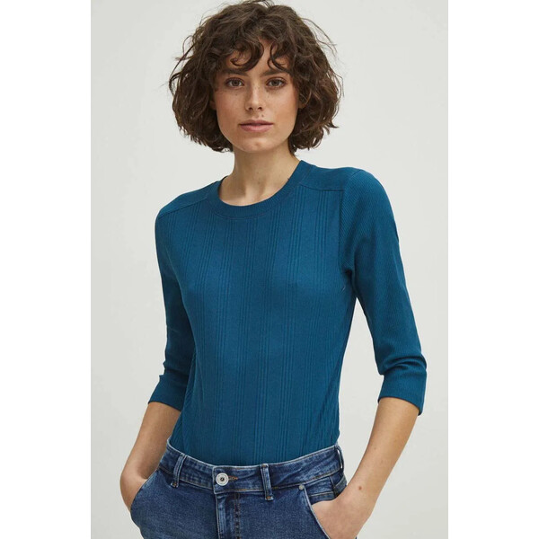 Medicine Body bawełniane damskie z domieszką elastanu prążkowane kolor turkusowy