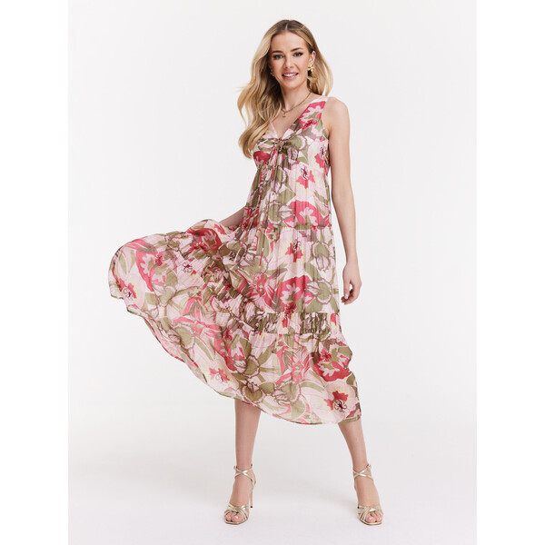 Taranko Luźna różowa sukienka z kwiatowymi wzorami B4SKU1W